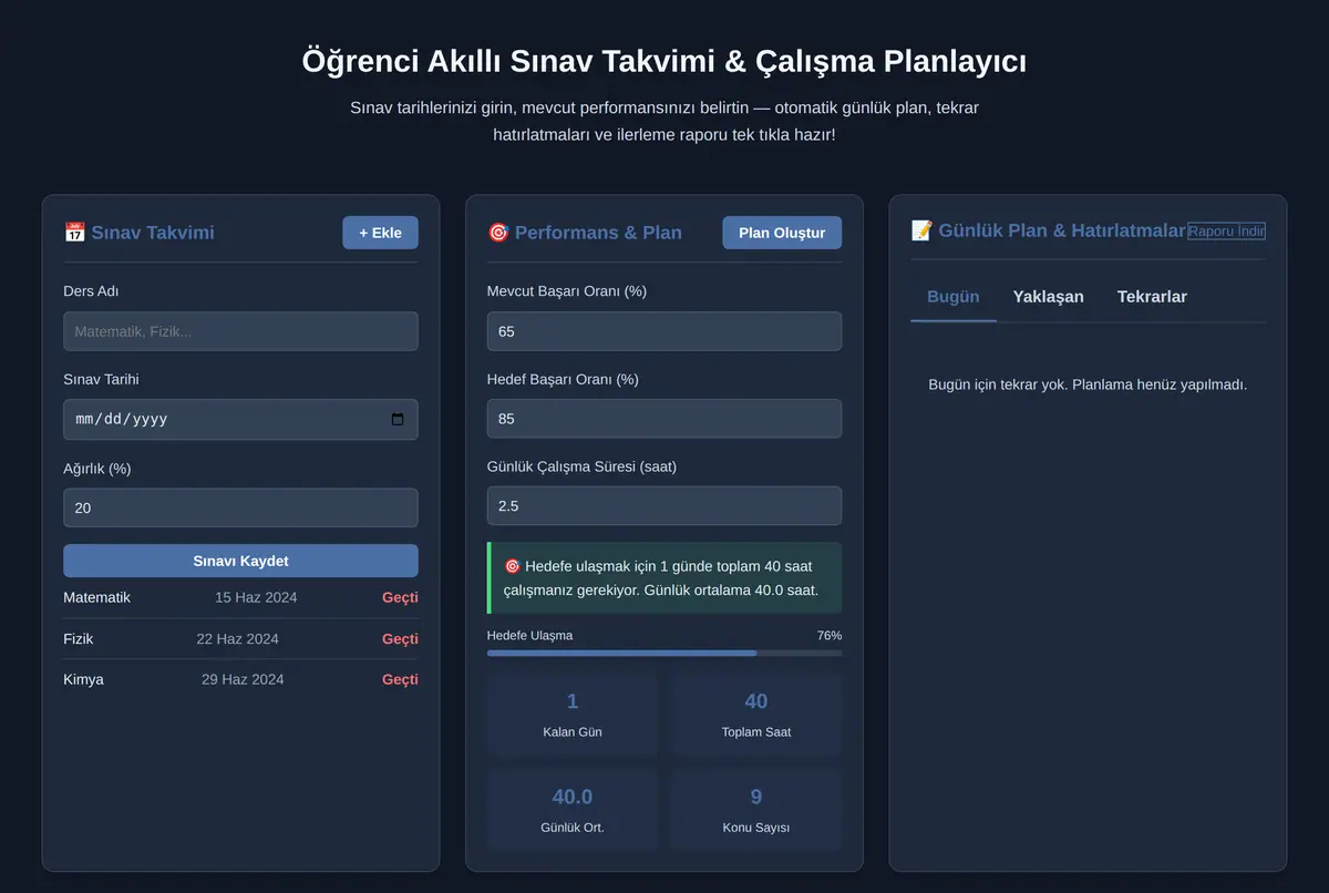 Öğrenci Akıllı Sınav Takvimi & Çalışma Planlayıcı ekran görüntüsü 2