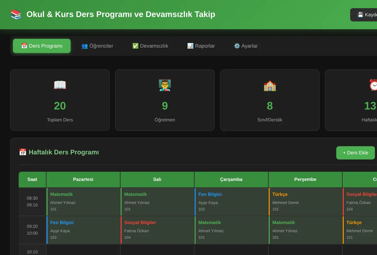 Okul & Kurs Ders Programı ve Devamsızlık Takip ekran görüntüsü