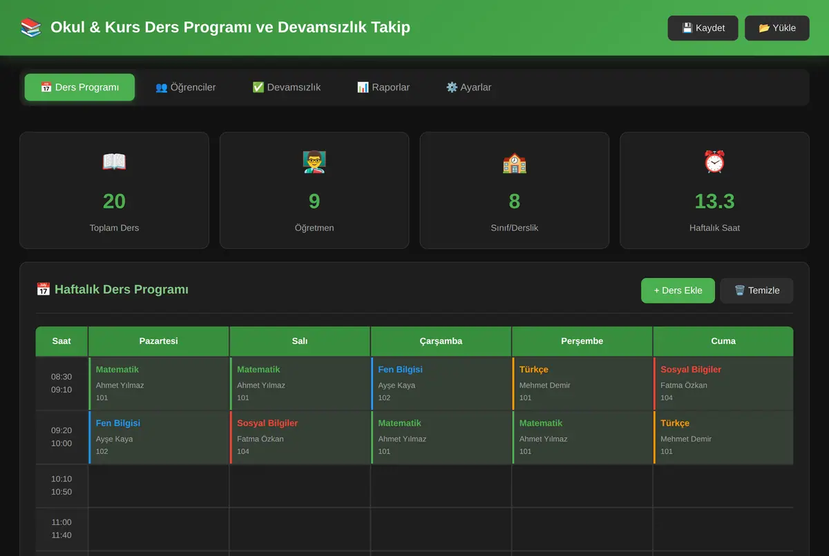 Okul & Kurs Ders Programı ve Devamsızlık Takip ekran görüntüsü 2