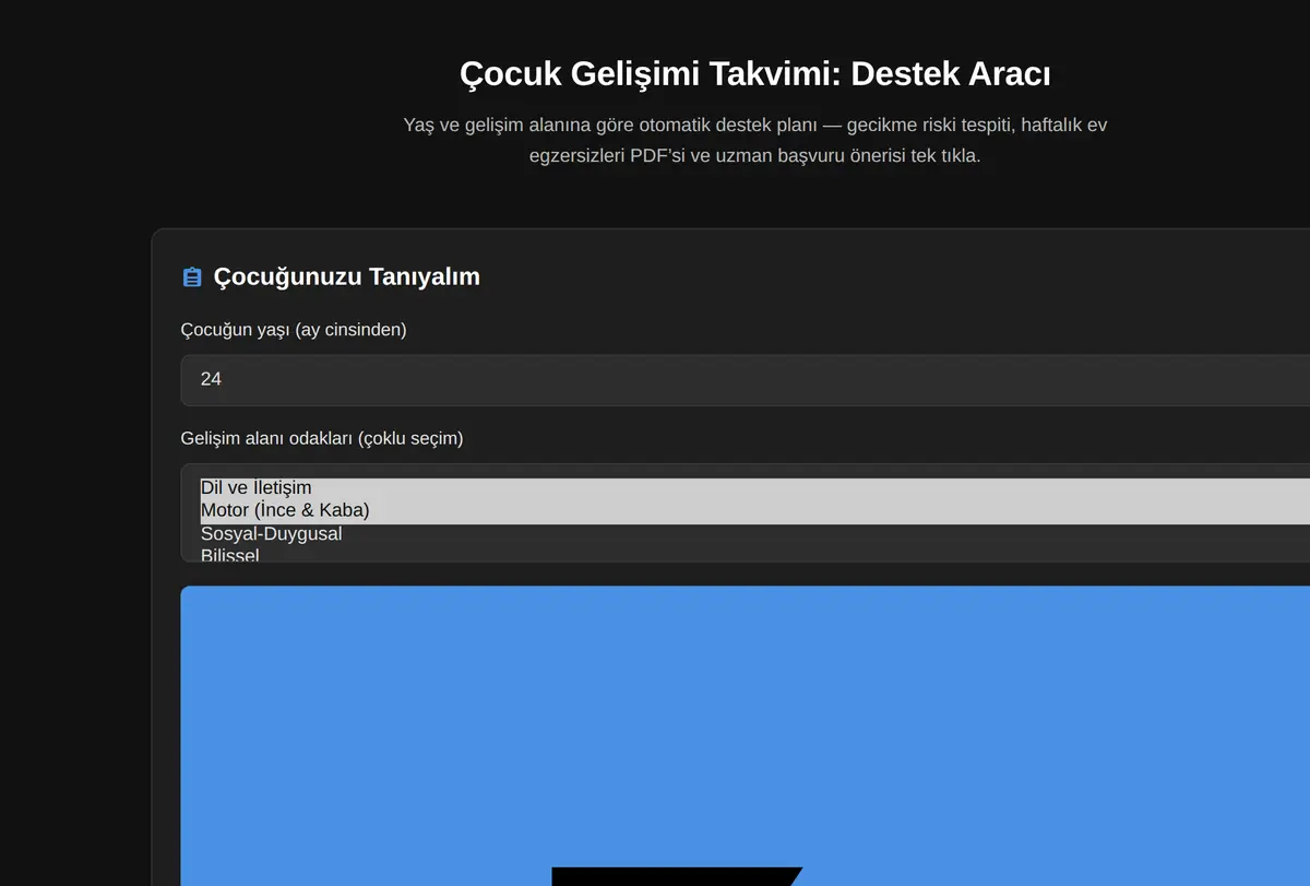 Çocuk Gelişimi Takvimi: Destek Aracı ekran görüntüsü