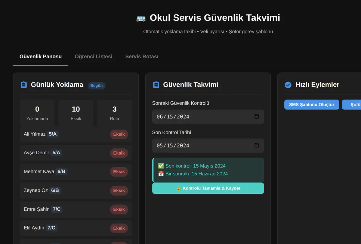 Okul Servis Güvenlik Takvimi ekran görüntüsü