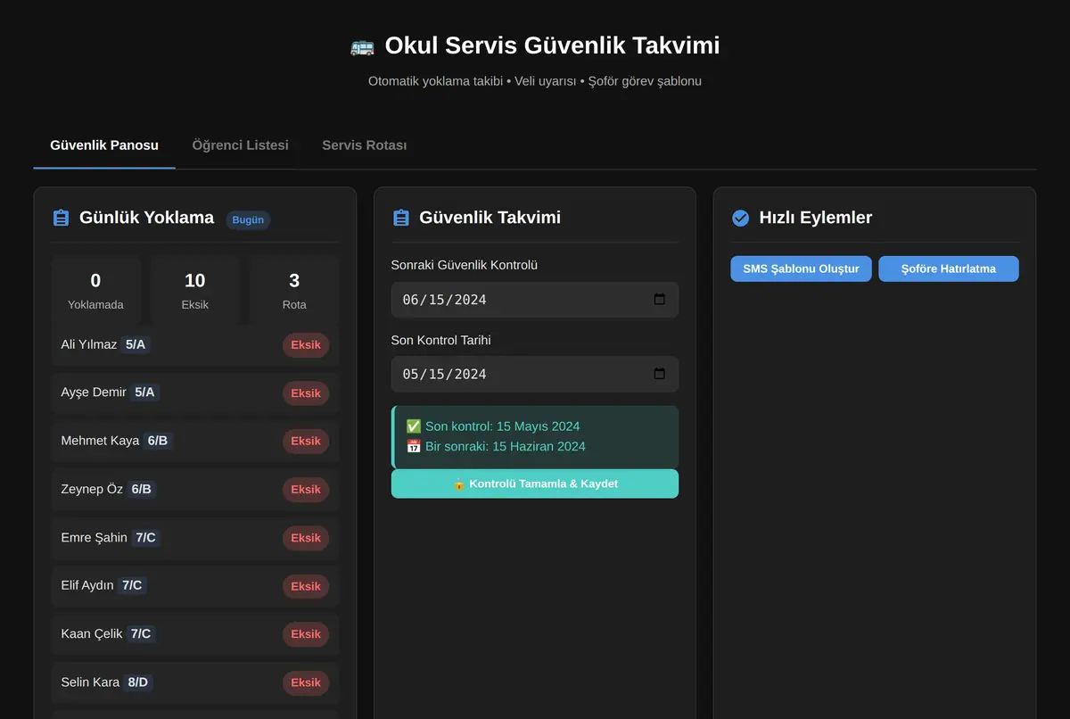 Okul Servis Güvenlik Takvimi ekran görüntüsü 2