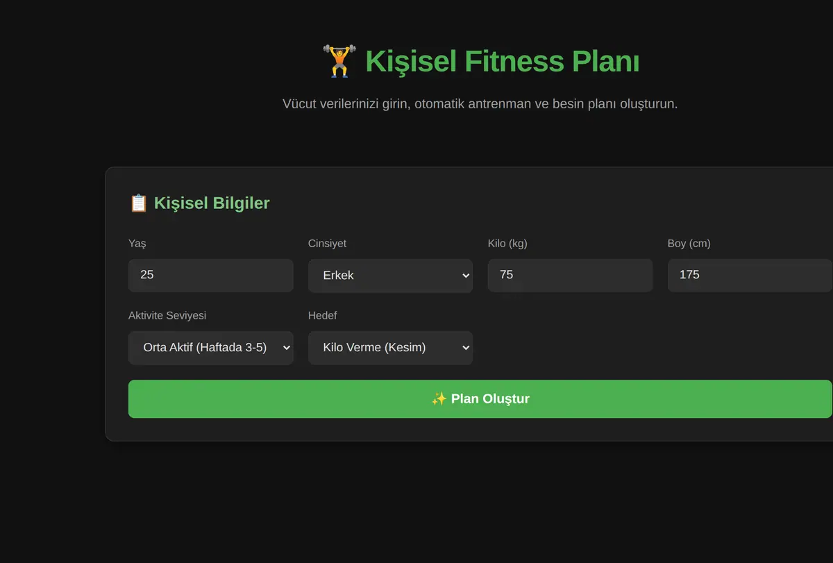 Kişisel Fitness Antrenman ve Besin Planı ekran görüntüsü