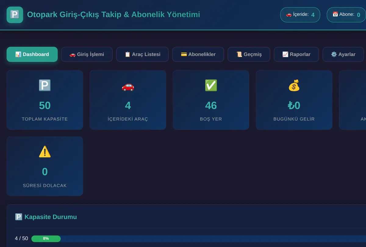 Otopark Giriş-Çıkış Takip & Abonelik Yönetimi ekran görüntüsü