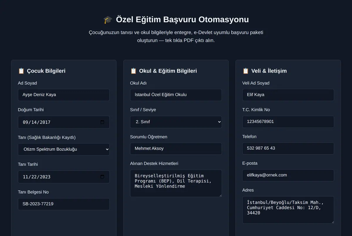 Özel Eğitim Başvuru Otomasyonu ekran görüntüsü 2