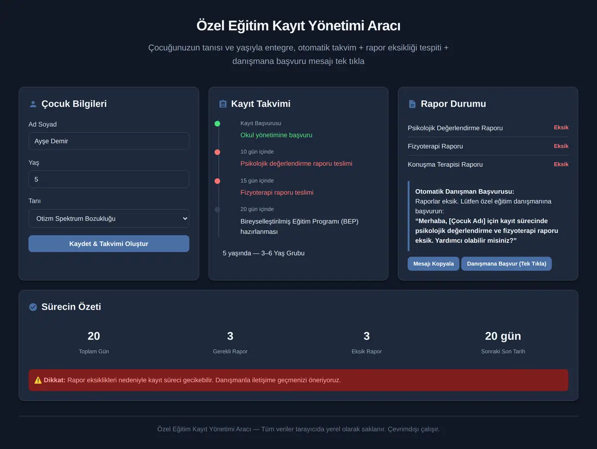 Özel Eğitim Kayıt Yönetimi Aracı ekran görüntüsü 3