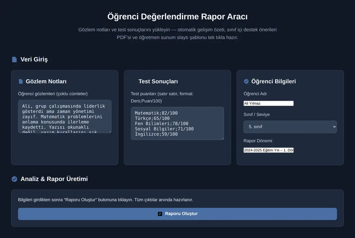 Öğrenci Değerlendirme Rapor Aracı ekran görüntüsü 2