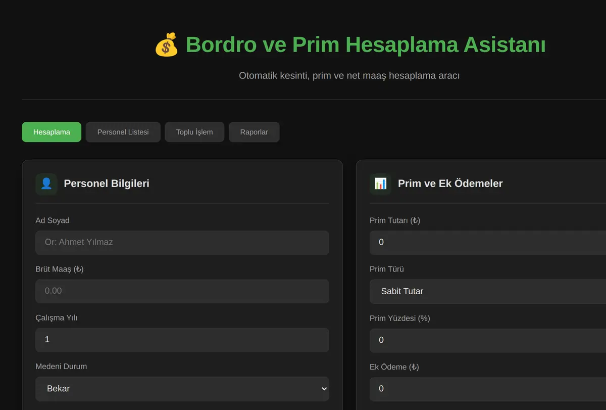 Bordro ve Prim Hesaplama Asistanı ekran görüntüsü