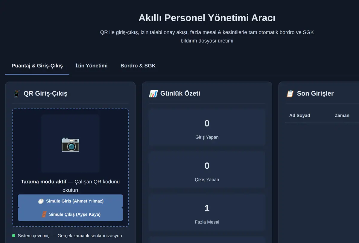 Akıllı Personel Yönetimi Aracı ekran görüntüsü