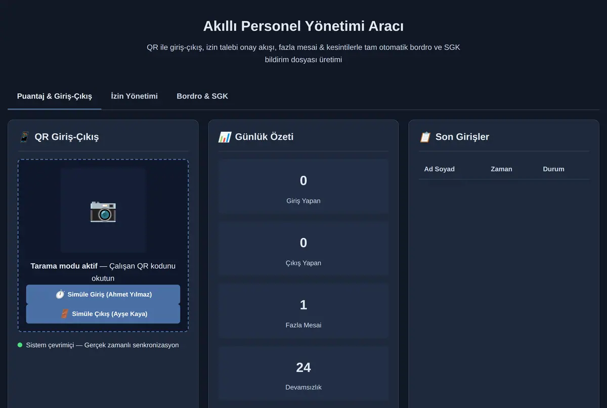 Akıllı Personel Yönetimi Aracı ekran görüntüsü 2