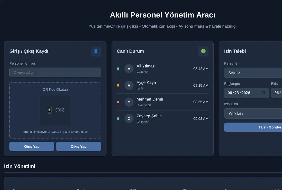 Akıllı Personel Yönetim Aracı ekran görüntüsü