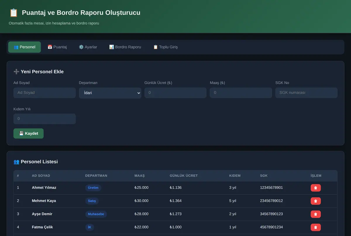 Puantaj ve Bordro Raporu Oluşturucu ekran görüntüsü 2