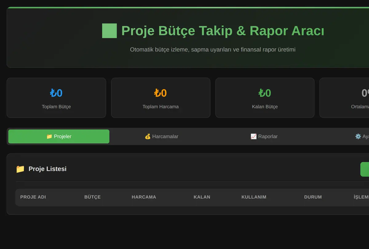 Proje Bütçe Takip & Rapor Aracı ekran görüntüsü