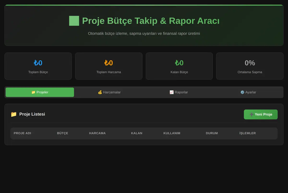 Proje Bütçe Takip & Rapor Aracı ekran görüntüsü 3