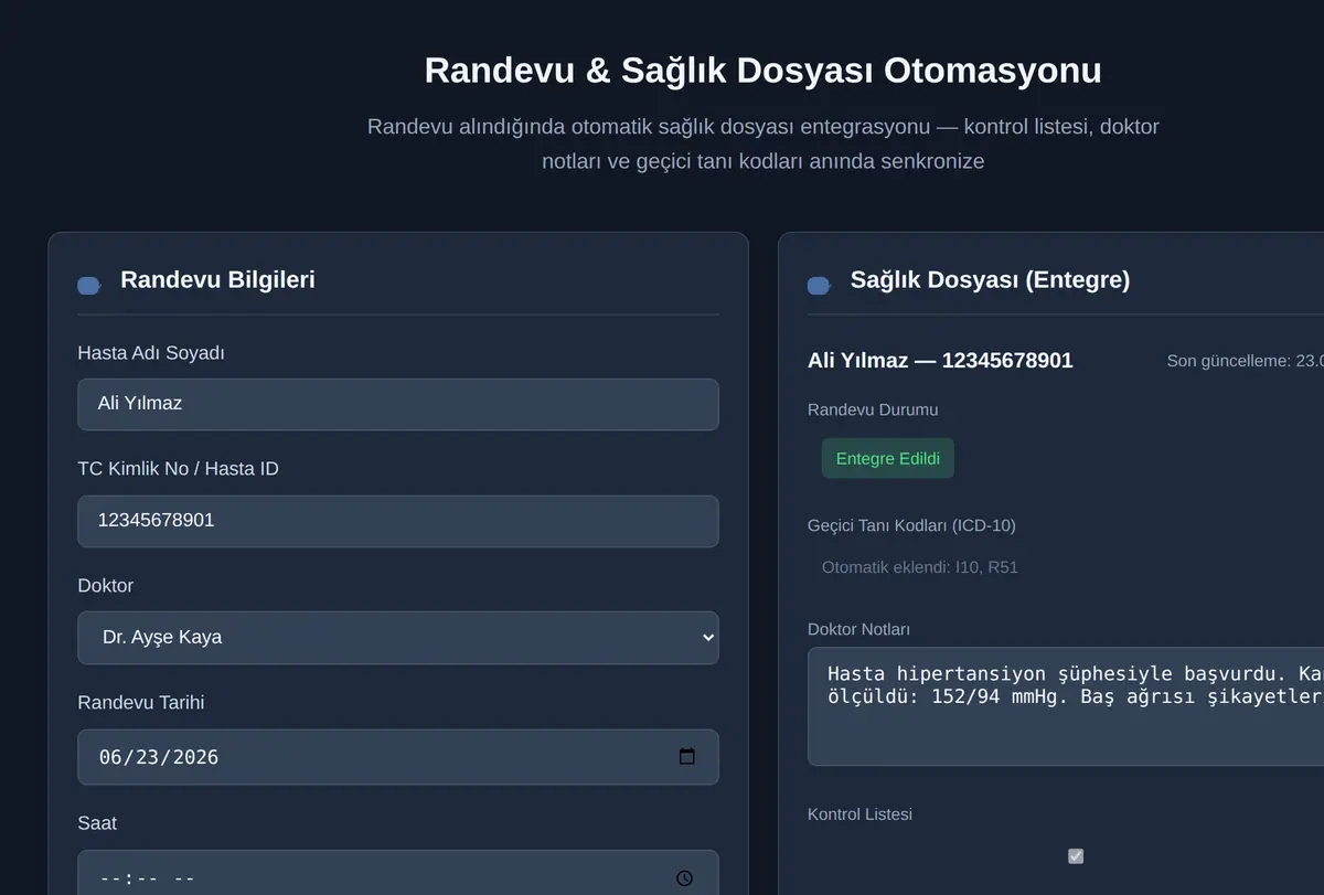 Randevu & Sağlık Dosyası Otomasyonu ekran görüntüsü