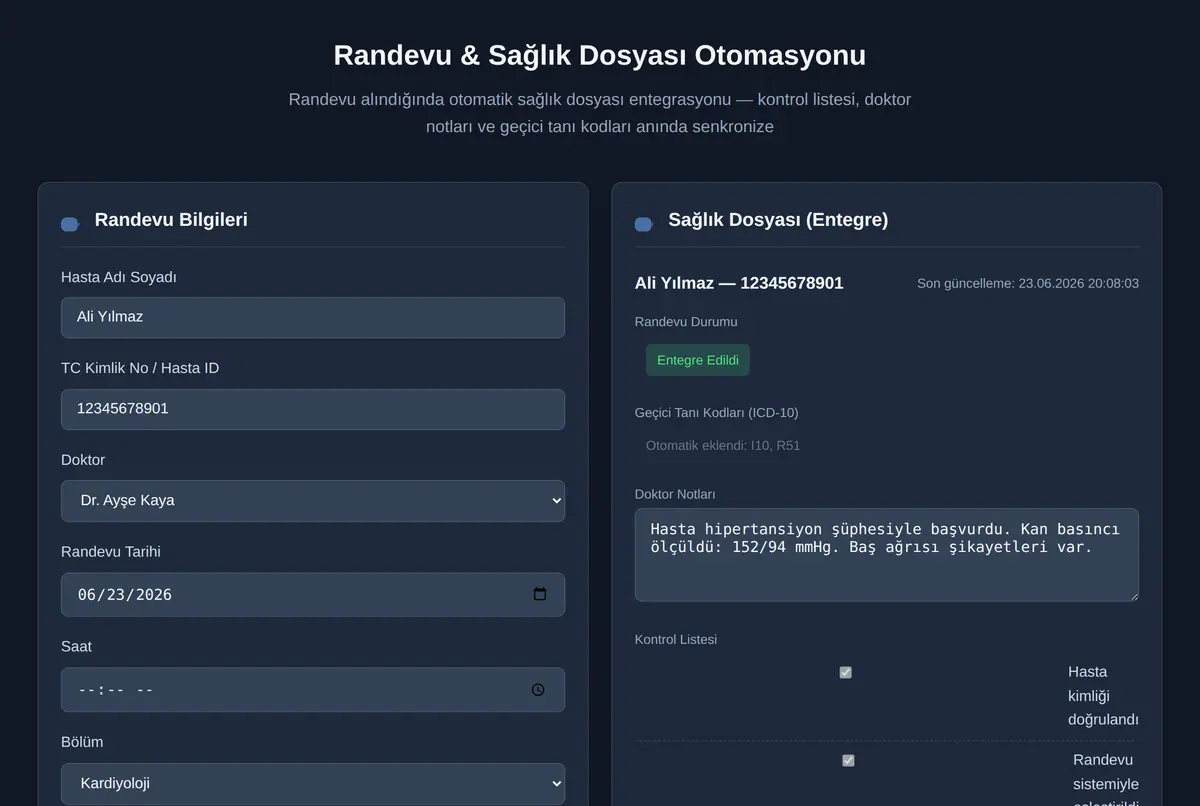 Randevu & Sağlık Dosyası Otomasyonu ekran görüntüsü 2