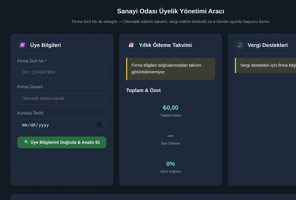 Sanayi Odası Üyelik Yönetimi Aracı ekran görüntüsü