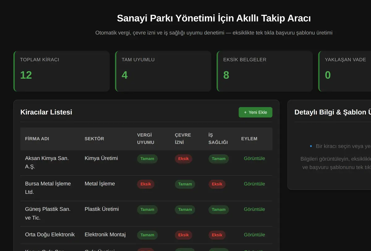 Sanayi Parkı Yönetimi İçin Akıllı Takip Aracı ekran görüntüsü
