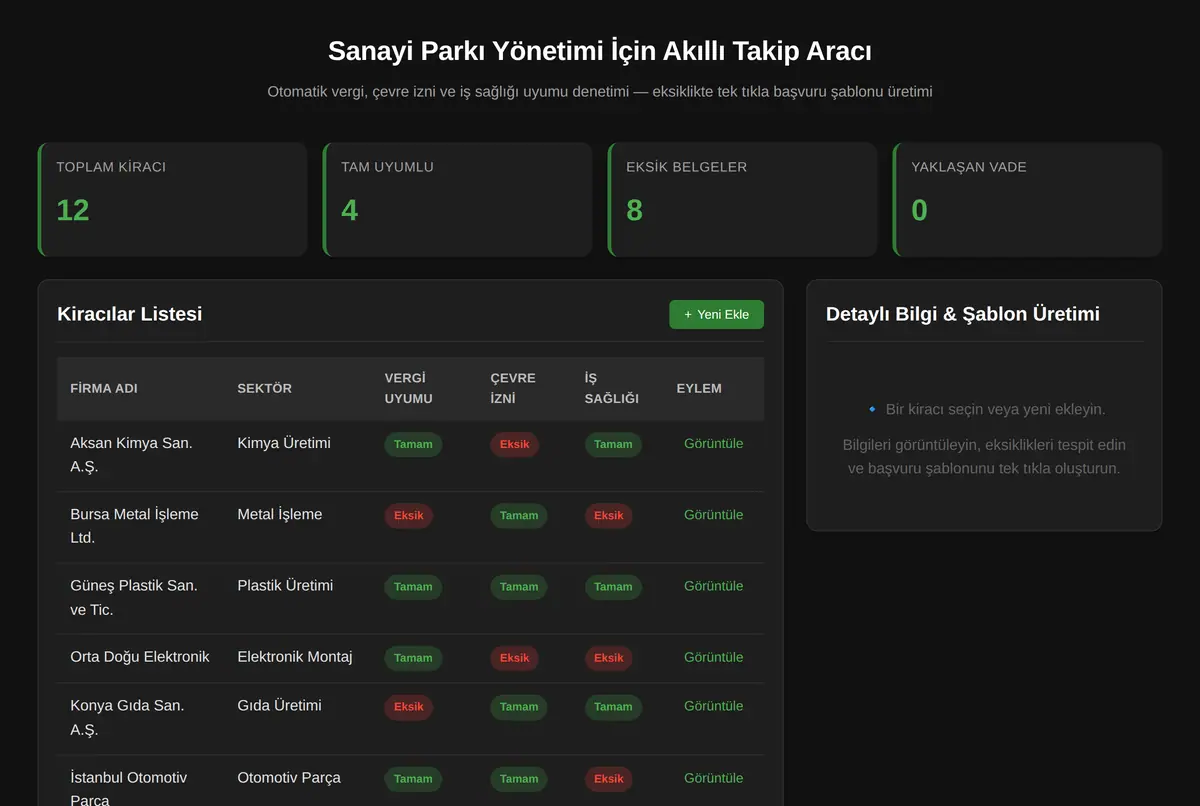 Sanayi Parkı Yönetimi İçin Akıllı Takip Aracı ekran görüntüsü 2