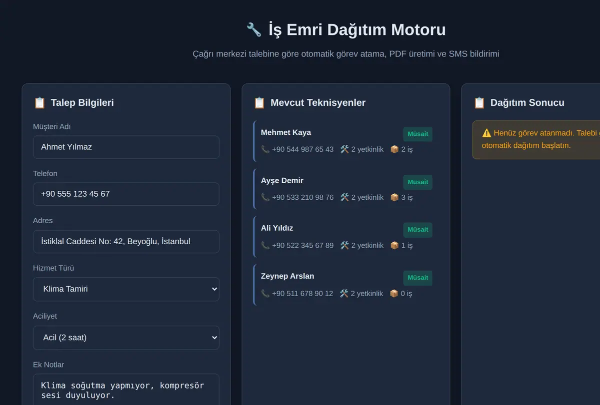 İş Emri Dağıtım Motoru ekran görüntüsü