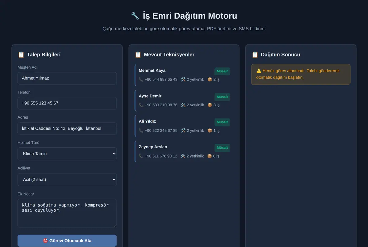 İş Emri Dağıtım Motoru ekran görüntüsü 2