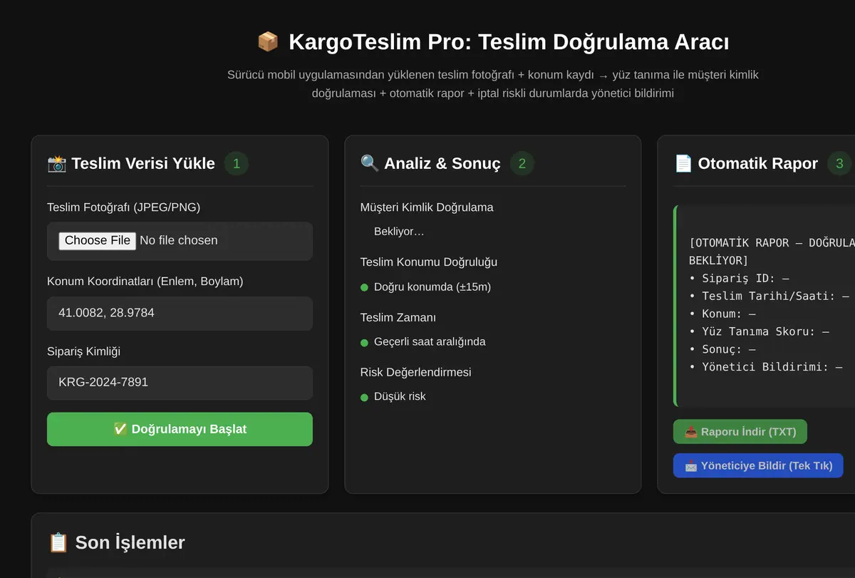 KargoTeslim Pro: Teslim Doğrulama Aracı ekran görüntüsü
