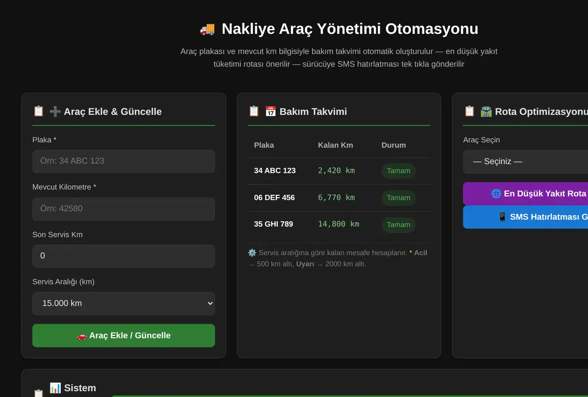 Nakliye Araç Yönetimi Otomasyonu ekran görüntüsü