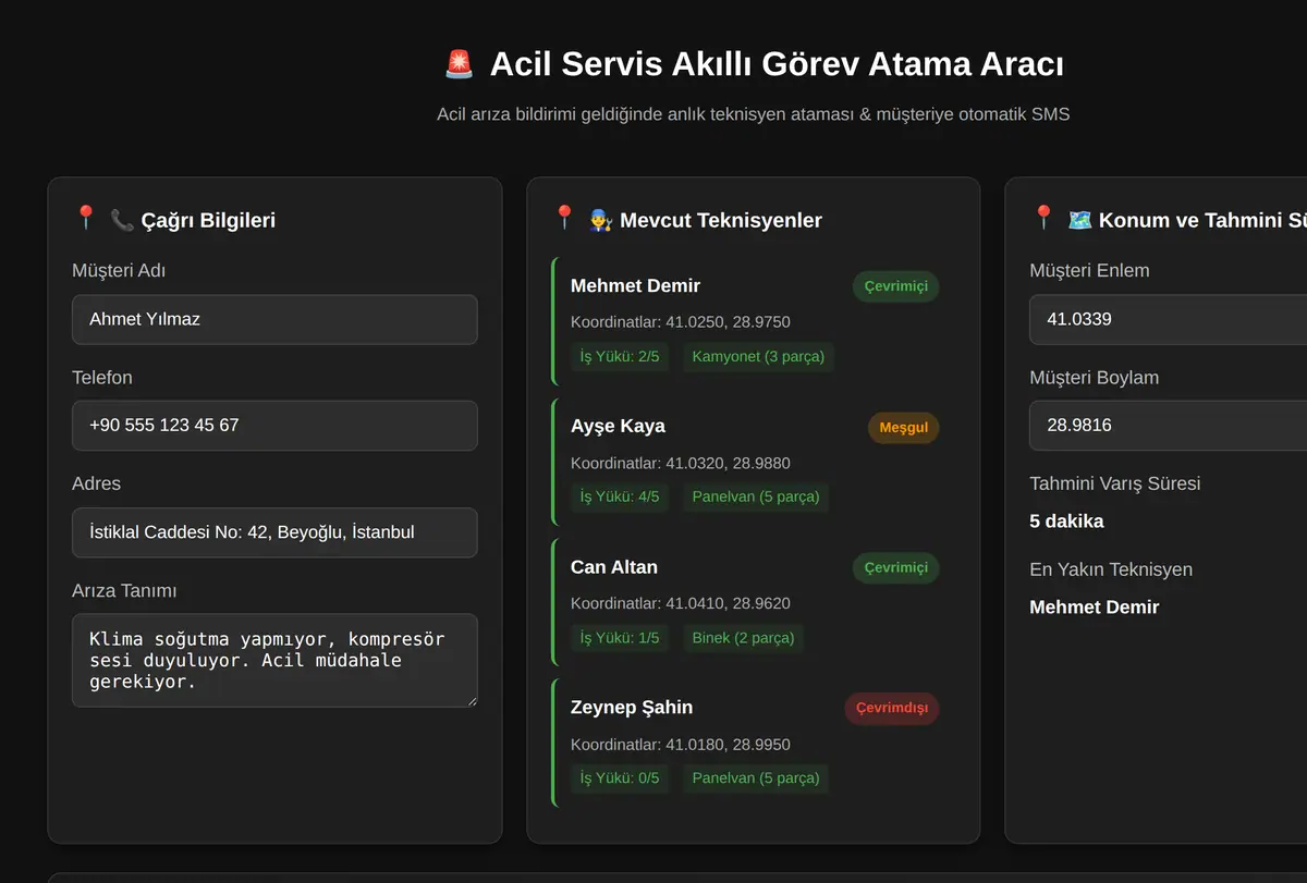 Acil Servis Akıllı Görev Atama Aracı ekran görüntüsü