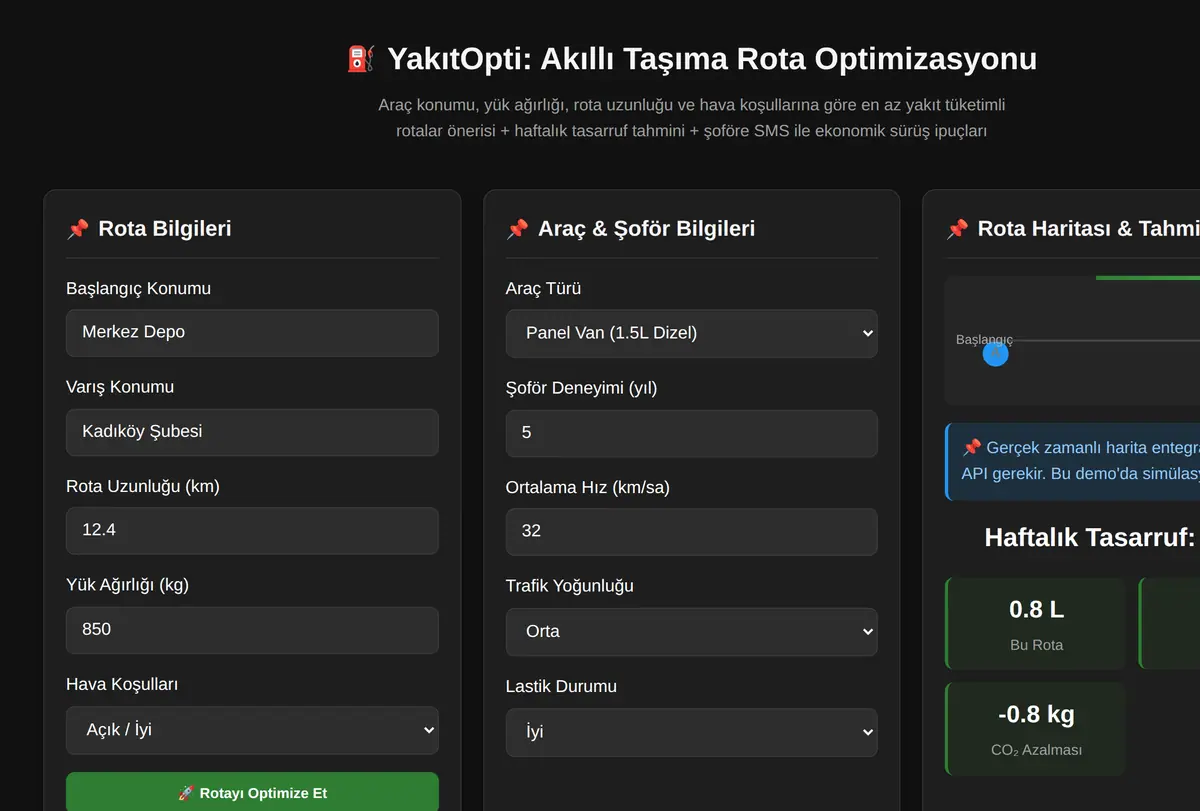 YakıtOpti: Akıllı Taşıma Rota Optimizasyonu ekran görüntüsü