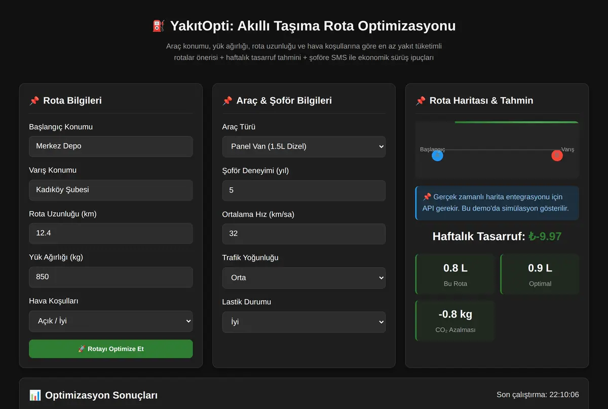 YakıtOpti: Akıllı Taşıma Rota Optimizasyonu ekran görüntüsü 2