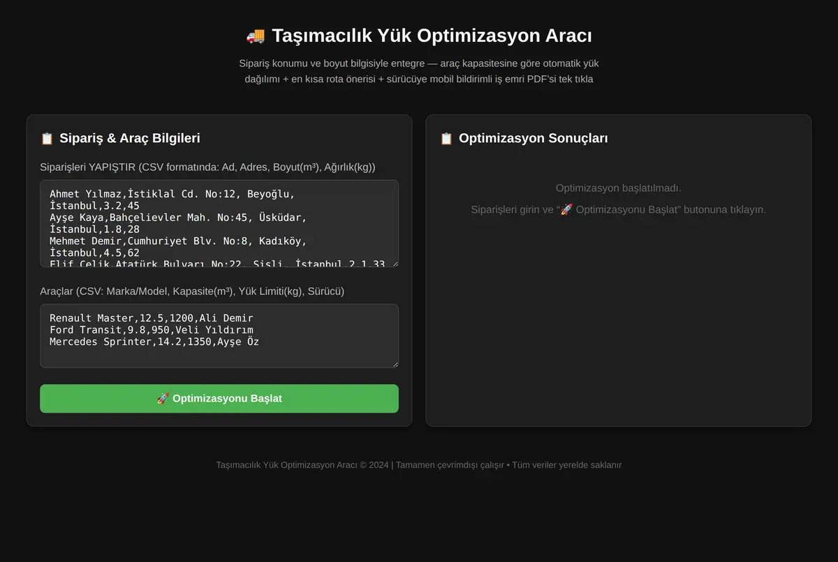 Taşımacılık Yük Optimizasyon Aracı ekran görüntüsü 3