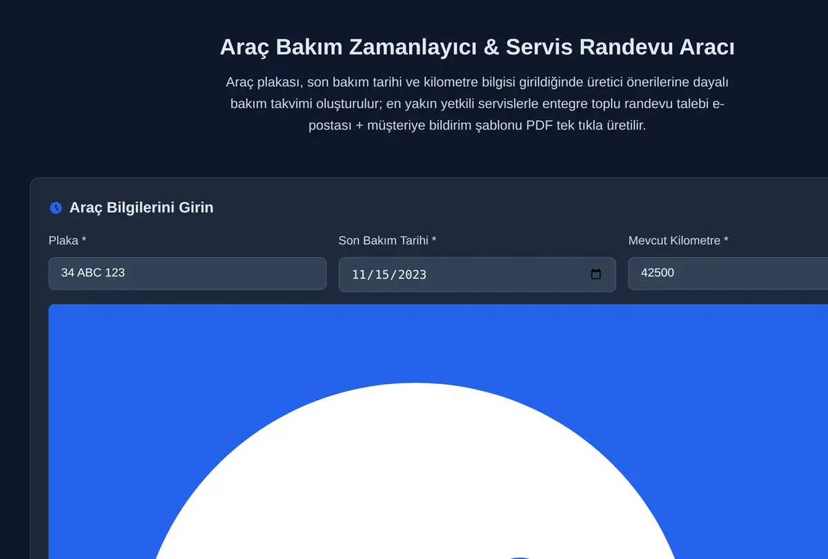Araç Bakım Zamanlayıcı & Servis Randevu Aracı ekran görüntüsü