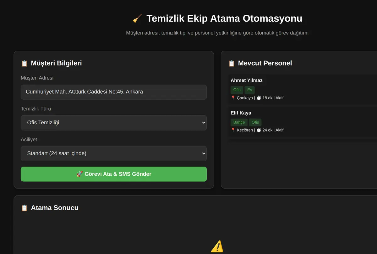 Temizlik Ekip Atama Otomasyonu ekran görüntüsü