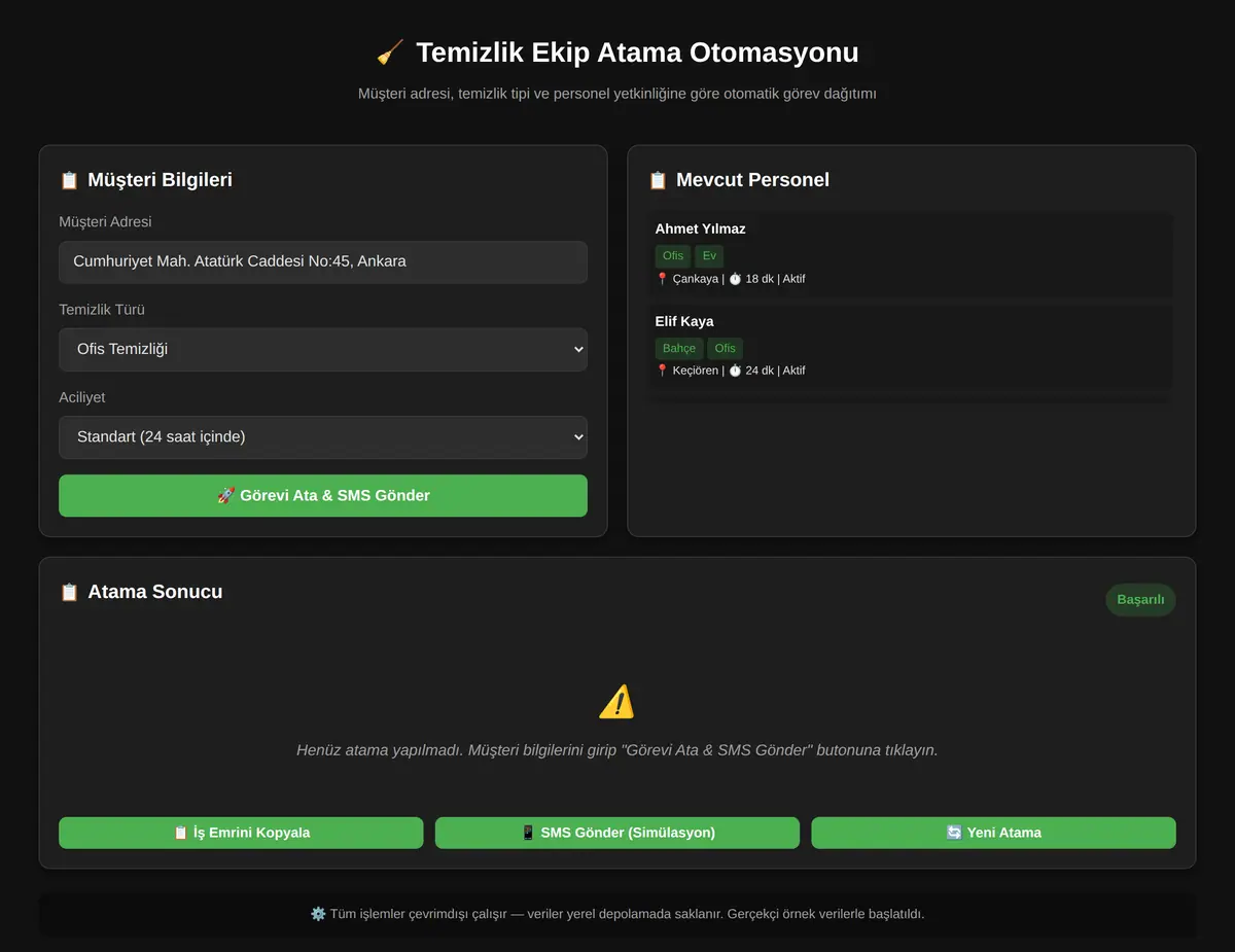 Temizlik Ekip Atama Otomasyonu ekran görüntüsü 3