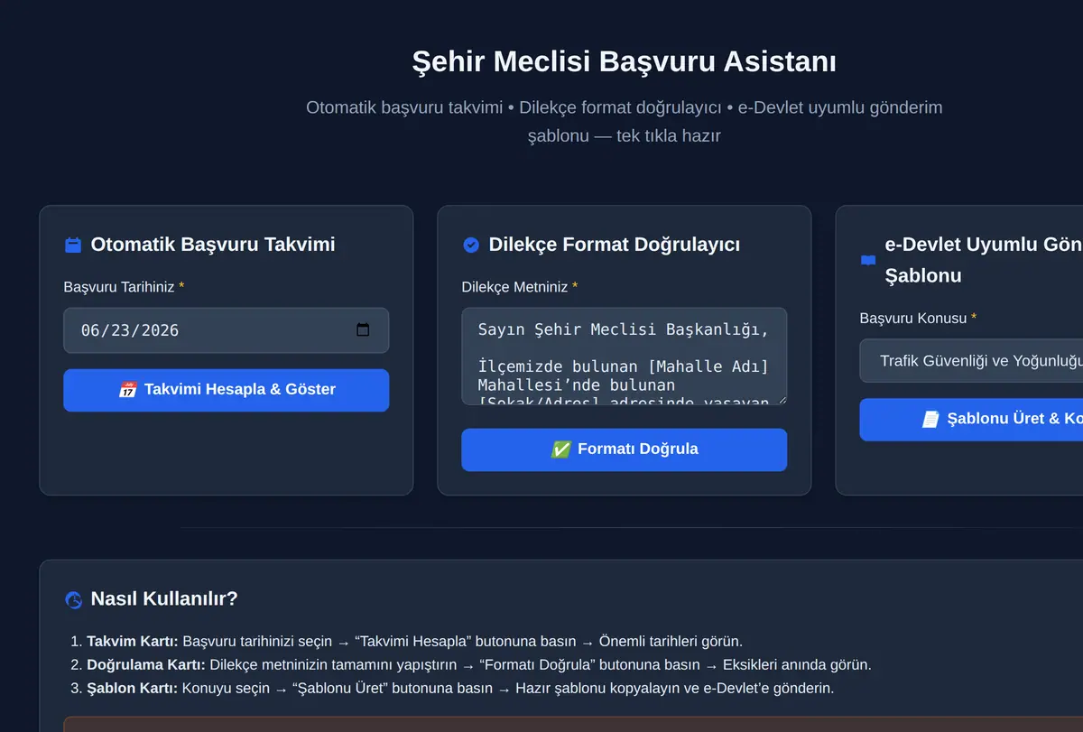 Şehir Meclisi Başvuru Asistanı ekran görüntüsü