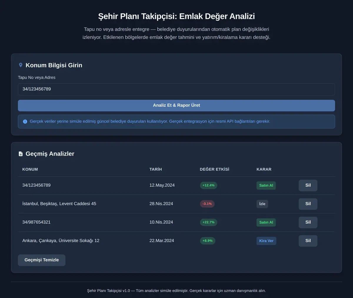 Şehir Planı Takipçisi: Emlak Değer Analizi ekran görüntüsü 3