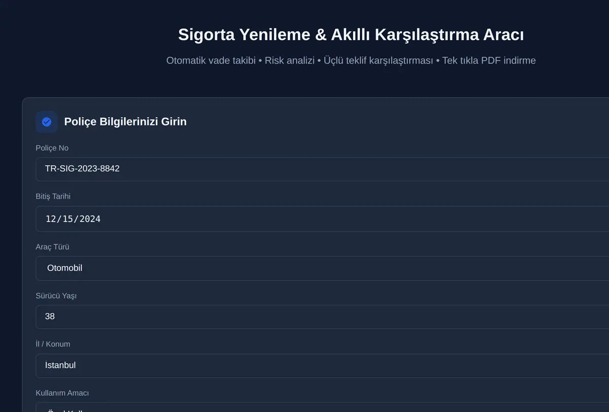 Sigorta Yenileme & Akıllı Karşılaştırma Aracı ekran görüntüsü