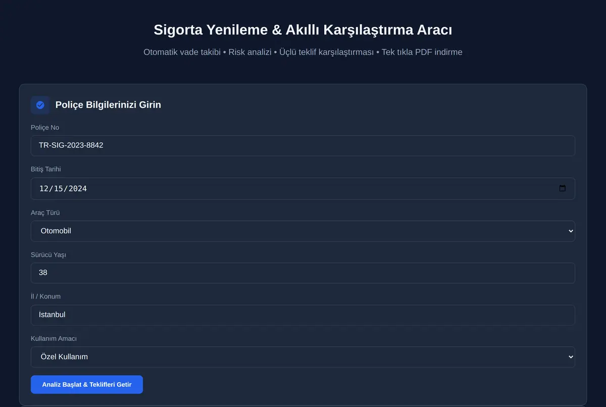 Sigorta Yenileme & Akıllı Karşılaştırma Aracı ekran görüntüsü 2