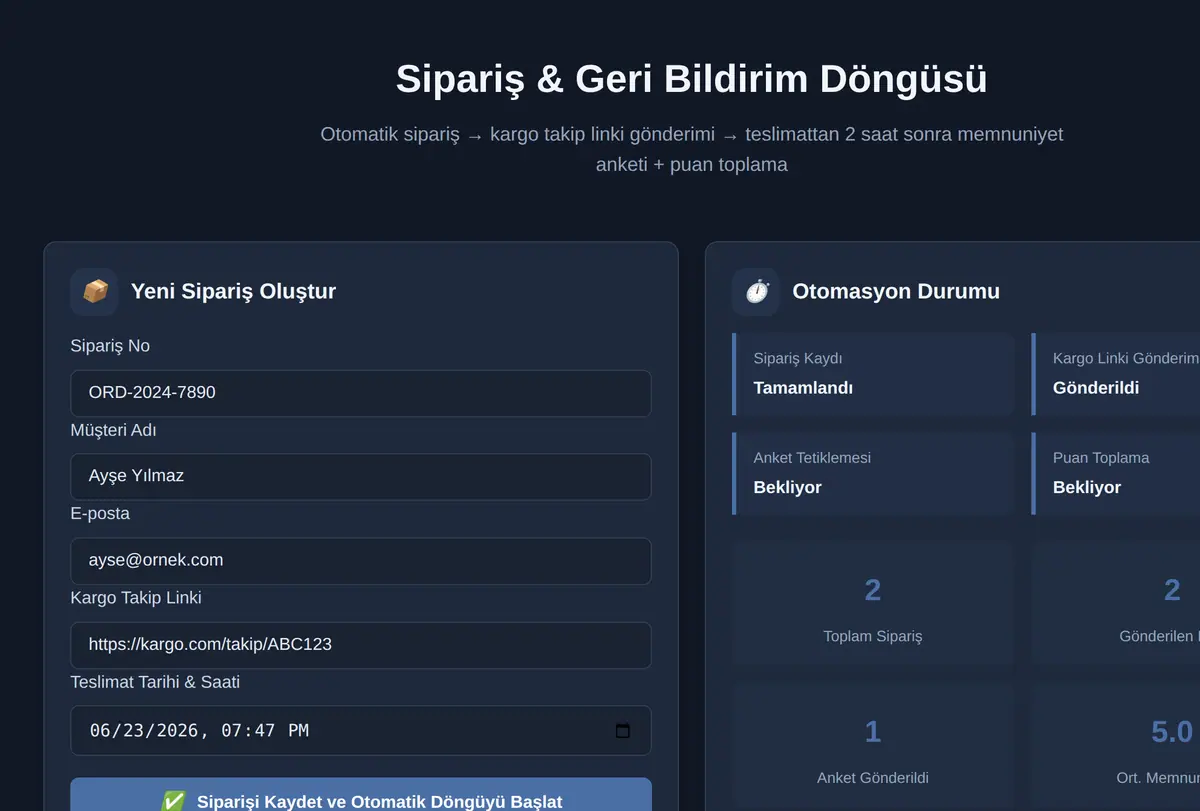Sipariş & Geri Bildirim Döngüsü ekran görüntüsü