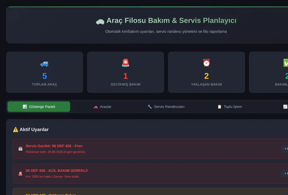 Araç Filosu Bakım & Servis Planlayıcı ekran görüntüsü
