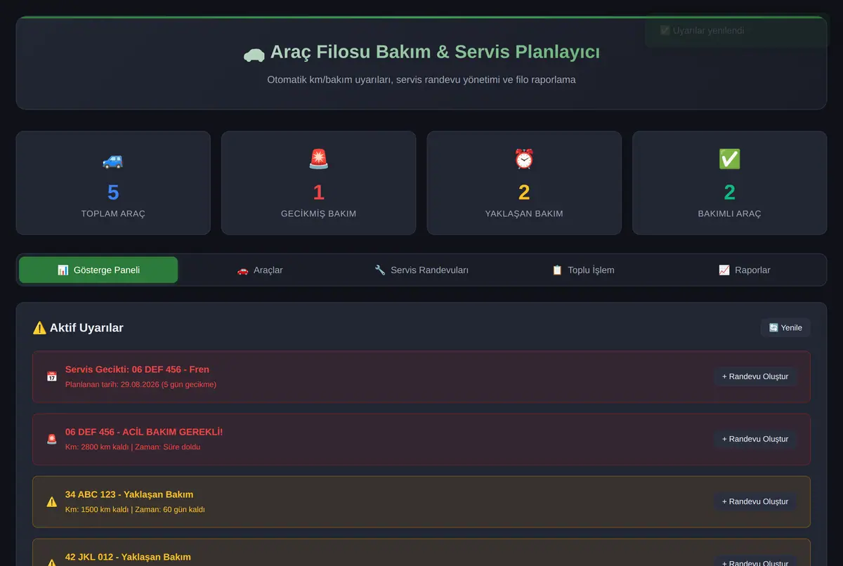 Araç Filosu Bakım & Servis Planlayıcı ekran görüntüsü 2
