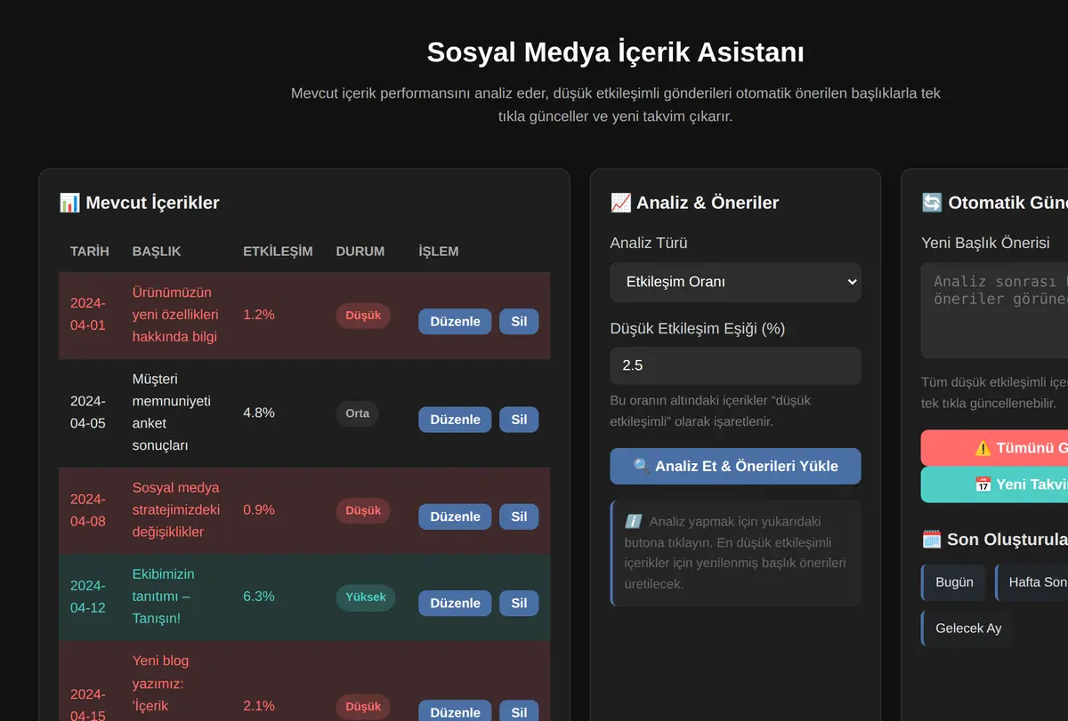 Sosyal Medya İçerik Asistanı ekran görüntüsü