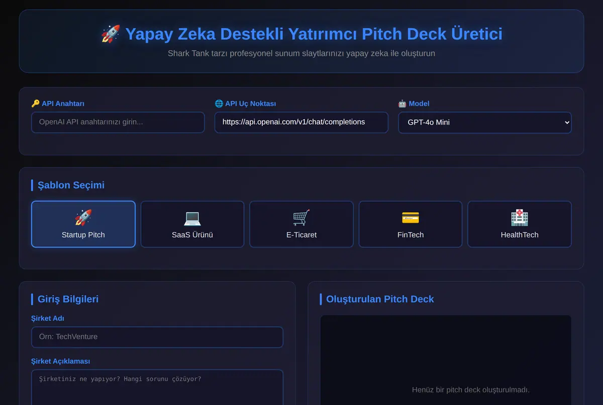 Yapay Zeka Destekli Yatırımcı Pitch Deck Üretici ekran görüntüsü 2