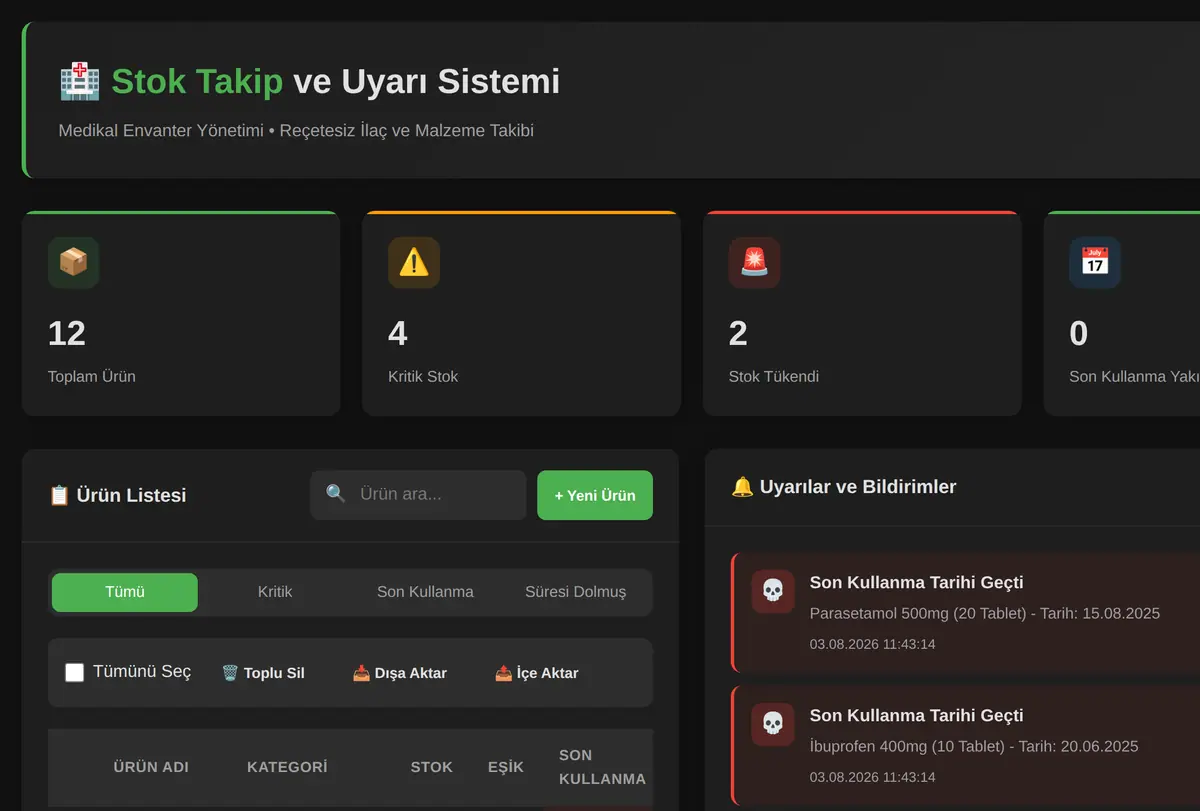 Stok Takip ve Uyarı Sistemi - Medikal Envanter ekran görüntüsü