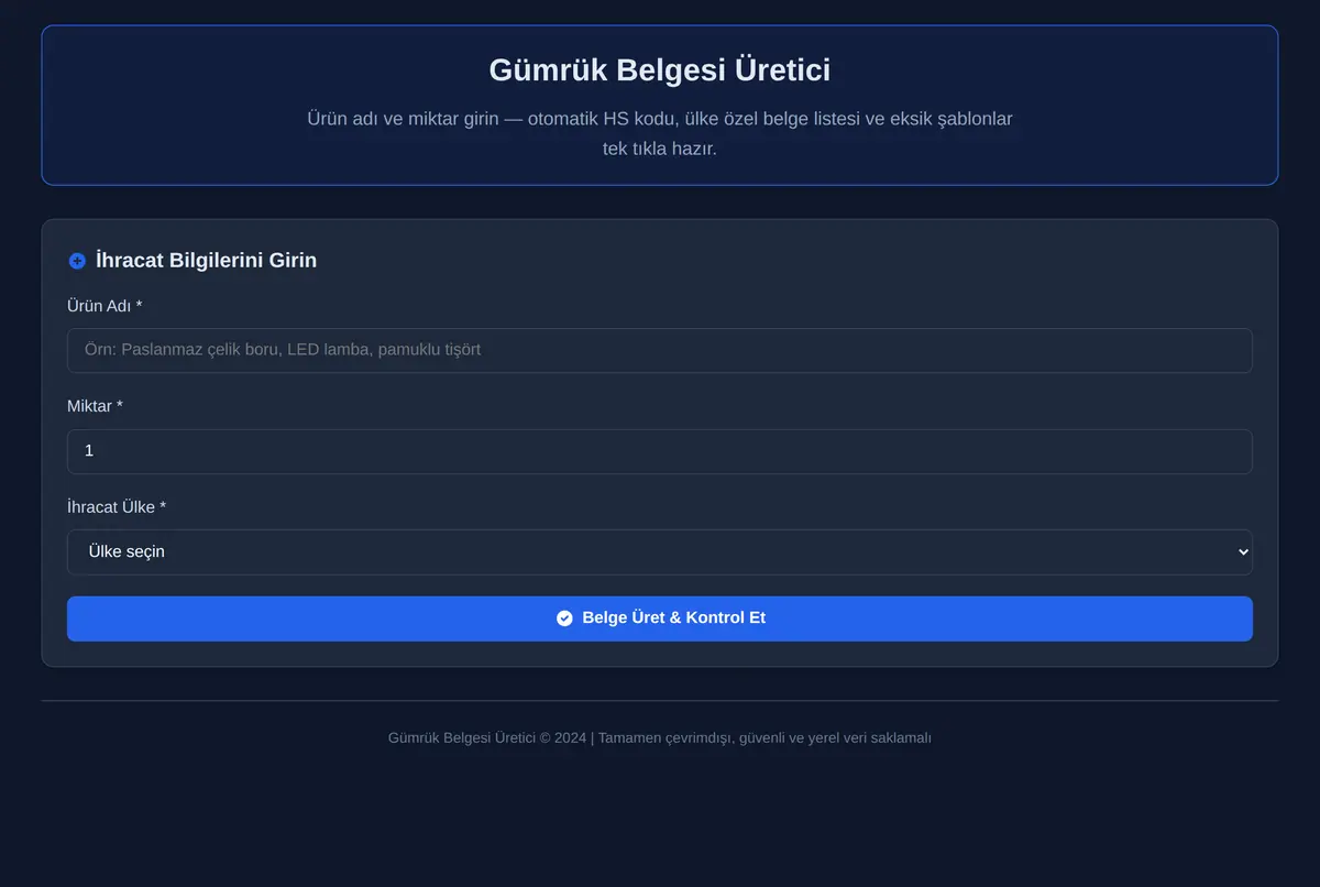 Gümrük Belgesi Üretici ekran görüntüsü 3