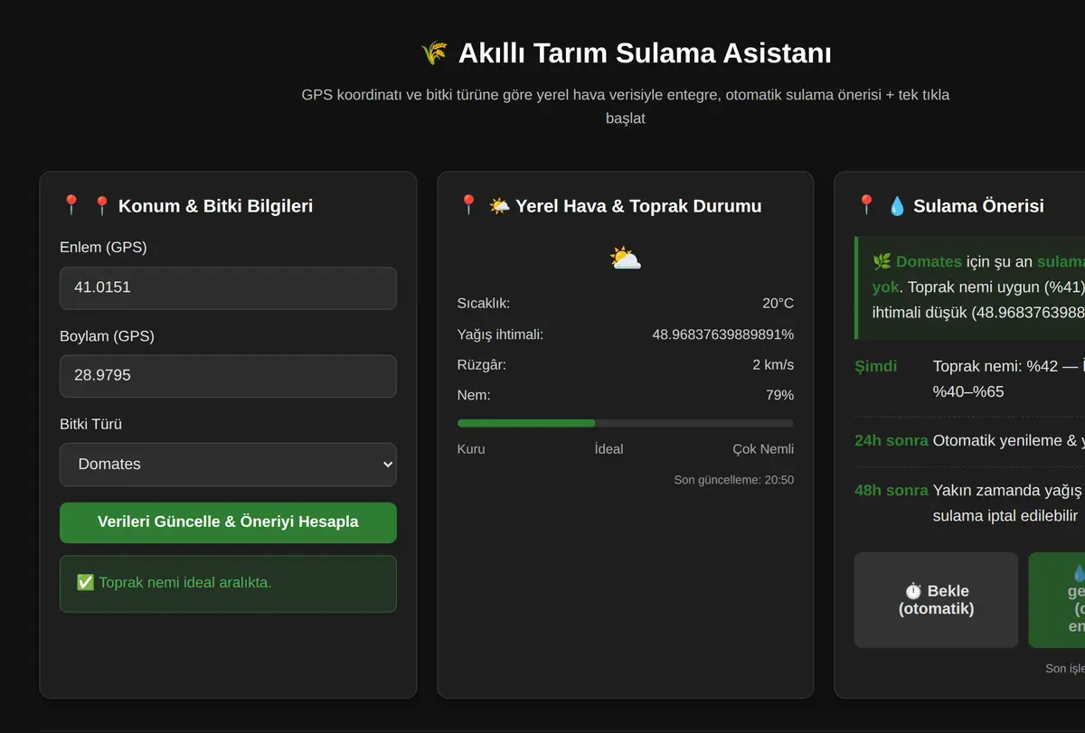 Akıllı Tarım Sulama Asistanı ekran görüntüsü