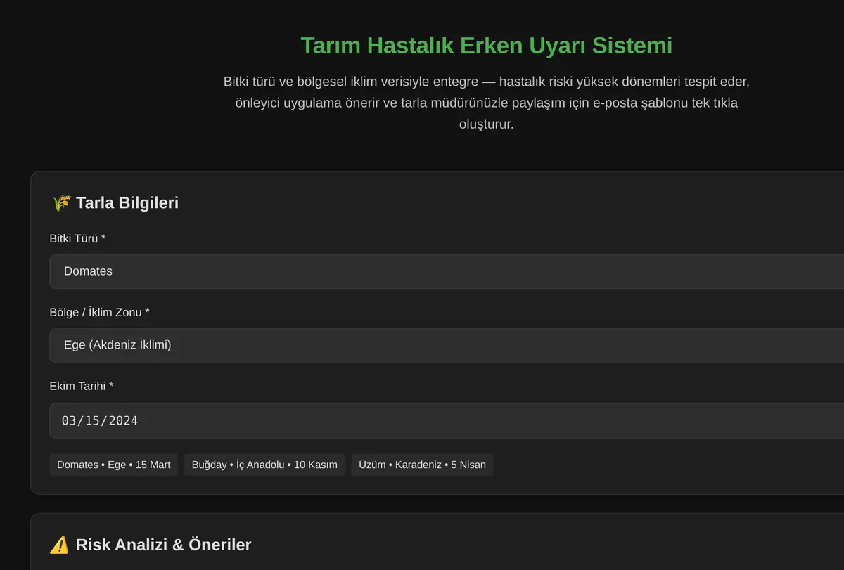Tarım Hastalık Erken Uyarı Sistemi ekran görüntüsü