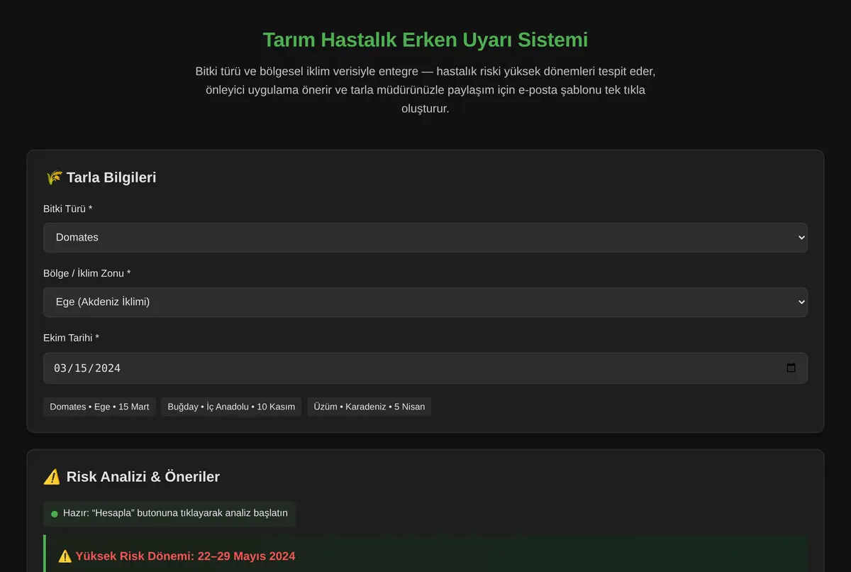 Tarım Hastalık Erken Uyarı Sistemi ekran görüntüsü 2