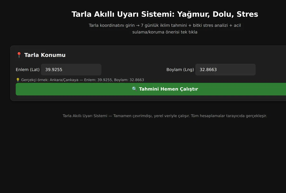 Tarla Akıllı Uyarı Sistemi: Yağmur, Dolu, Stres ekran görüntüsü