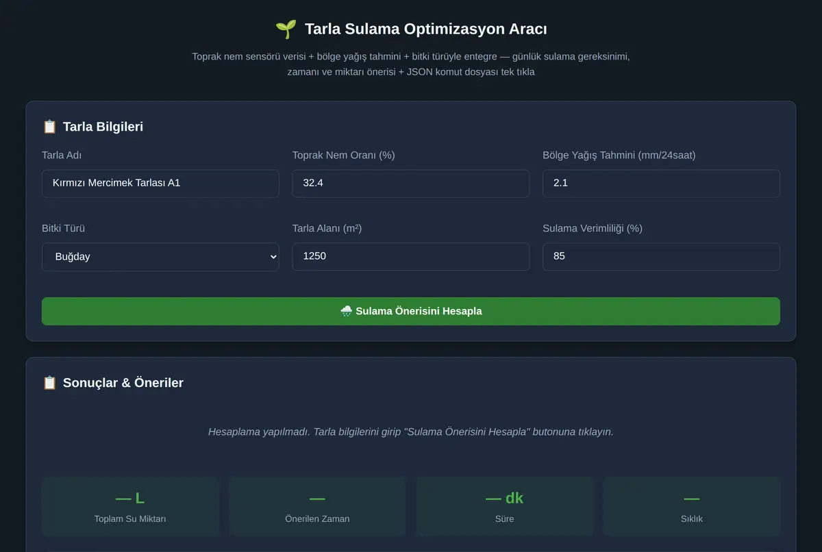 Tarla Sulama Optimizasyon Aracı ekran görüntüsü 2
